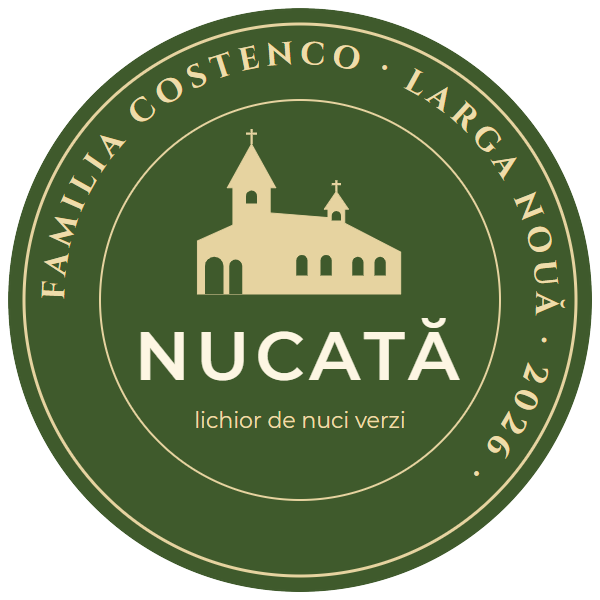 Eticheta rotundă verde Nucată, pentru gâtul sticlei